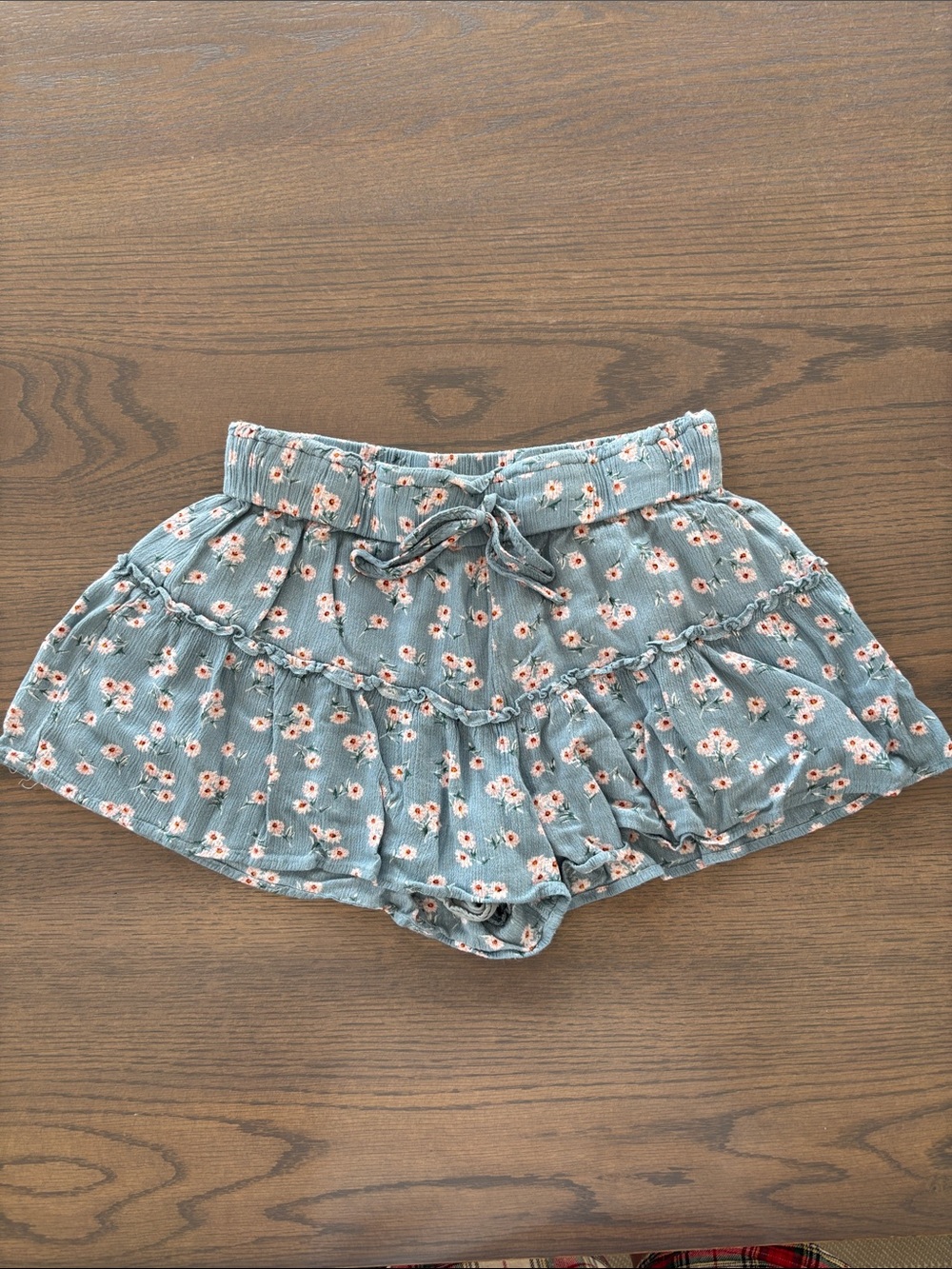 Altar'd State Dusty Blue Floral Tiered Skort with Tie Waist